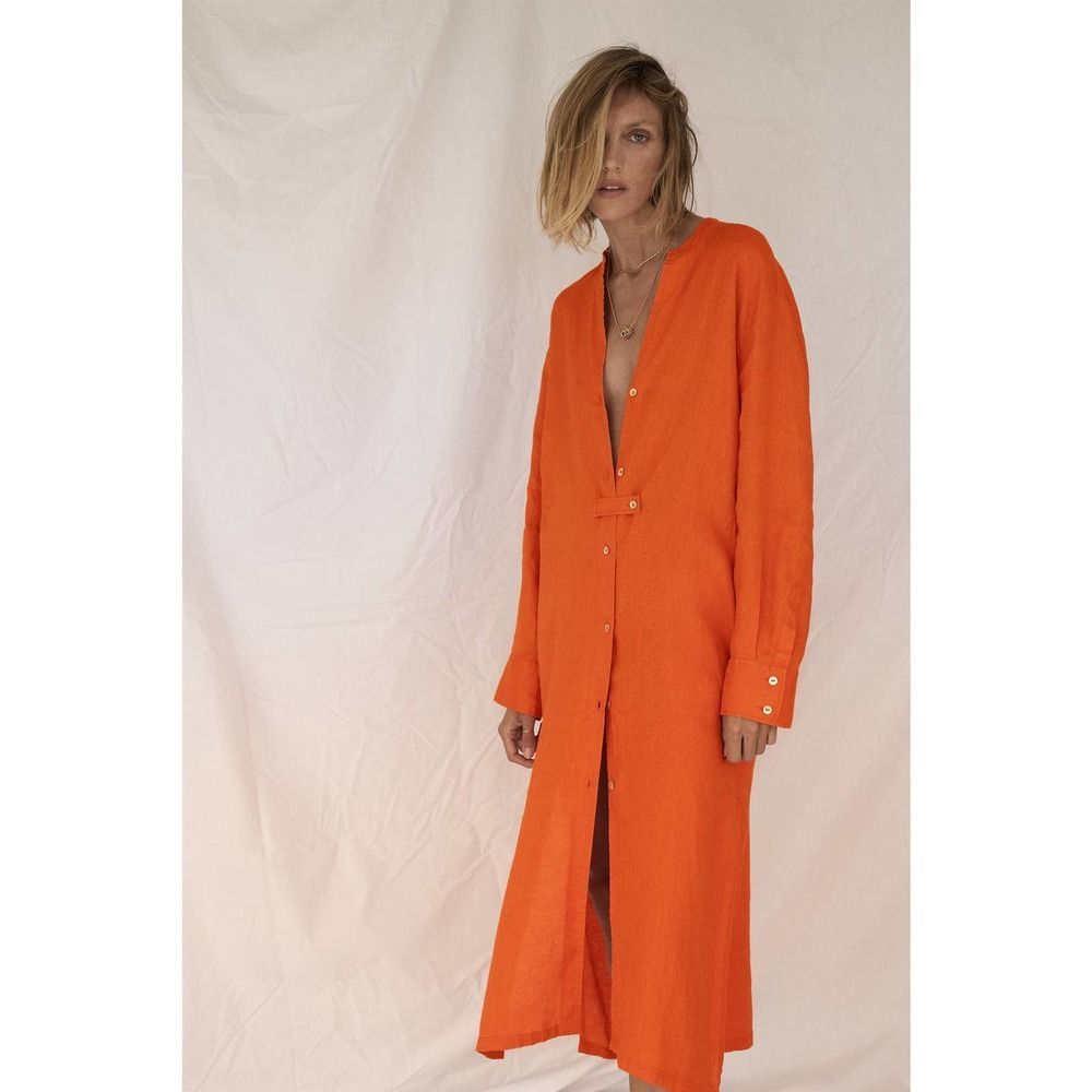 LAST! 100% Linen Orange ZARA Shirt Dress Oversized New